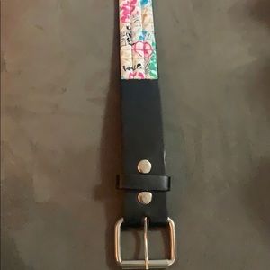 Black medium studded belt peace love and music